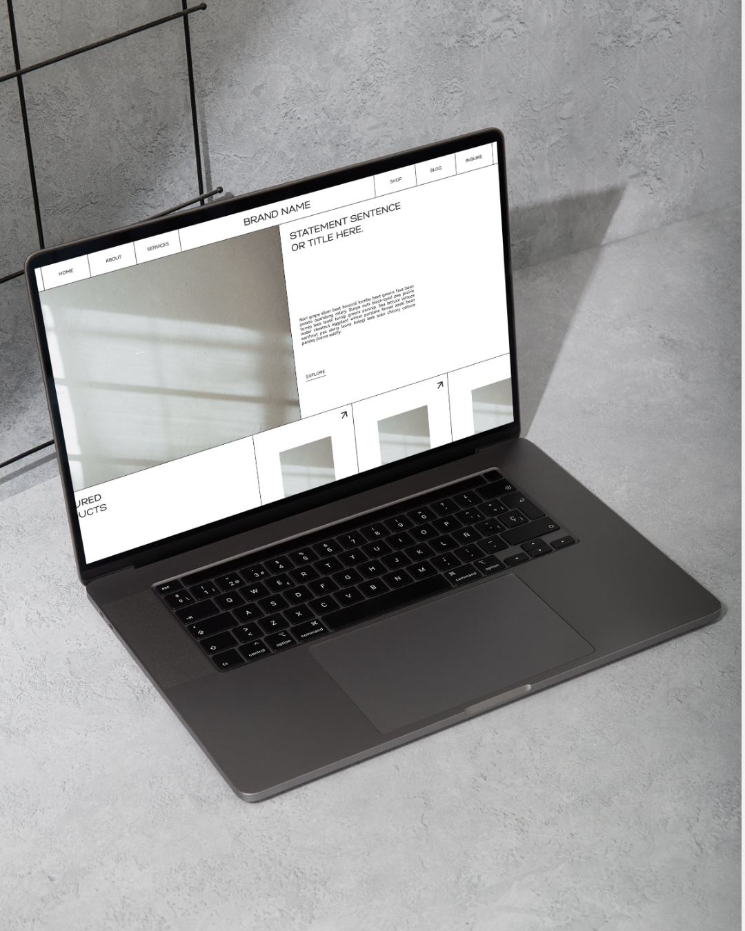 An open laptop with the website template on the screen